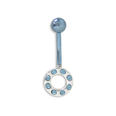 Titanium 14 Gauge Anodized Belly Ring with Circle CZ Jewels