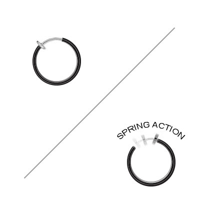 Rhodium Plated Black Non-Piercing Spring Hoop - Pair