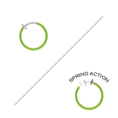 Rhodium Plated Green Non-Piercing Spring Hoop - Pair
