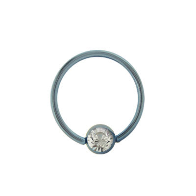 Light Blue Titanium Captive Bead Ring with Jewel - 14 to 18 Gauge