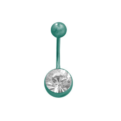 Titanium 14 Gauge Green Belly Ring with Clear Jewel