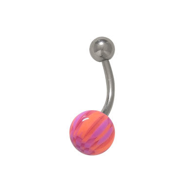 Surgical Steel 14 Gauge Belly Ring with Checker Stripe Acrylic Bead