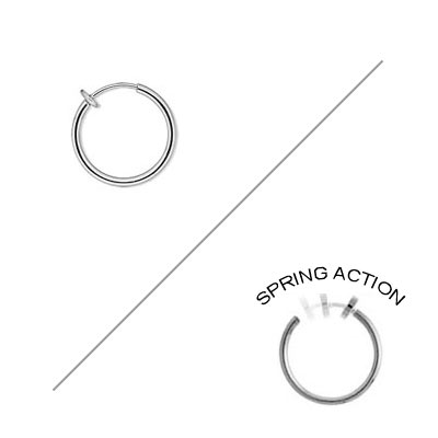 Rhodium Plated Silver Non-Piercing Spring Hoop - Pair