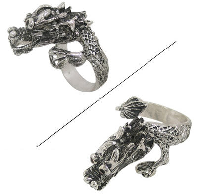Antique Silver Adjustable Dragon Finger Ring