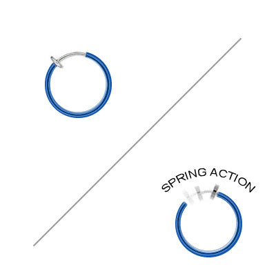 Rhodium Plated Blue Non-Piercing Spring Hoop - Pair