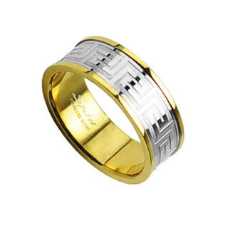 Surgical Steel Finger Ring with Maze Design - IP Gold
