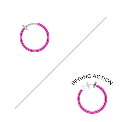 Rhodium Plated Fuchsia Non-Piercing Spring Hoop - Pair