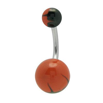 Surgical Steel 14 Gauge Belly Ring with Hand Painted Orange & Black