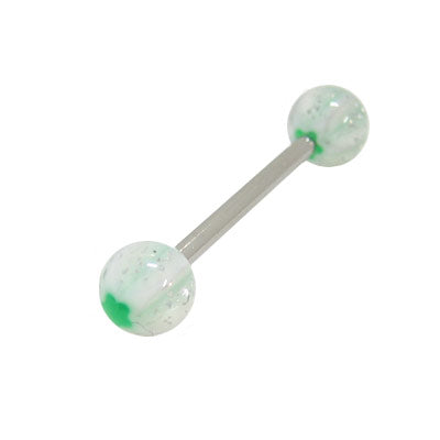 Surgical Steel 14 Gauge Tongue Barbell with Clear Glitter Green Star