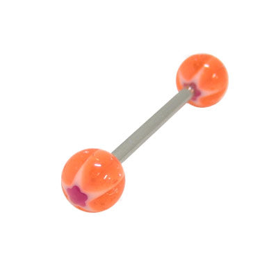 Surgical Steel 14 Gauge Tongue Barbell with Orange Glitter Purple Star