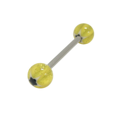 Surgical Steel 14 Gauge Tongue Barbell with Yellow Glitter Black Star