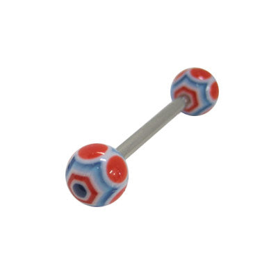 Surgical Steel 14 Gauge Tongue Barbell with Multi Color Spider Web