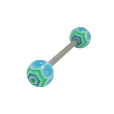 Surgical Steel 14 Gauge Tongue Barbell Blue & Green Spider Web