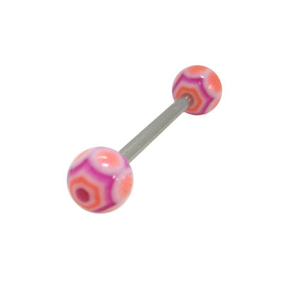 Surgical Steel 14 Gauge Tongue Barbell with Orange Purple Spider Web