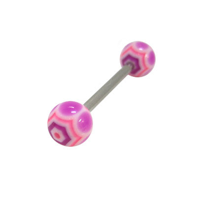 Surgical Steel 14 Gauge Tongue Barbell Purple & Pink Spider Web