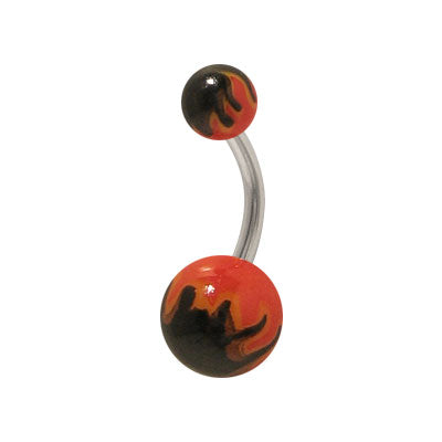Surgical Steel 14 Gauge Belly Ring with Acrylic Red & Black Flames