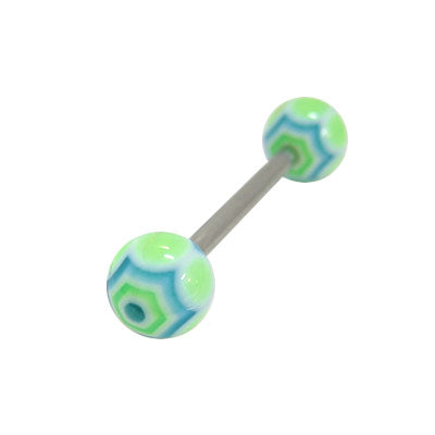Surgical Steel 14 Gauge Tongue Barbell Light Green Spider Web