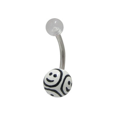 Surgical Steel Belly Button Ring 14G 10mm with Acrylic Smiley Face