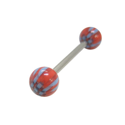 Surgical Steel 14 Gauge Tongue Barbell with Orange and Blue Checker