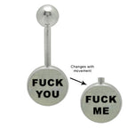 Surgical Steel 14 Gauge Belly Ring Fuck You Fuck Me Hologram Logo