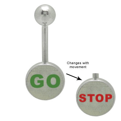 Surgical Steel 14 Gauge Belly Ring with Go Stop Hologram Logo