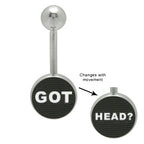 Surgical Steel 14 Gauge Belly Ring with Got Head Hologram Logo
