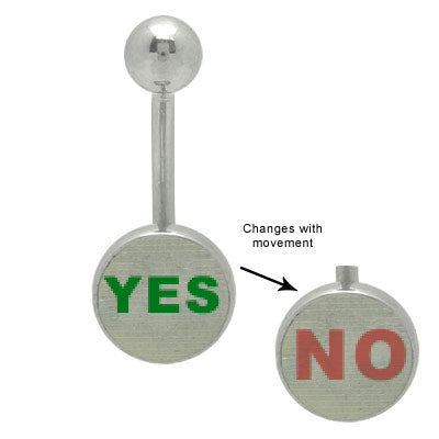 Surgical Steel 14 Gauge Belly Ring with Yes and No Hologram