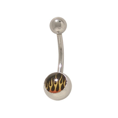 Surgical Steel 14 Gauge Belly Button Ring with Flames