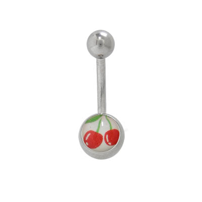 Surgical Steel 14 Gauge Belly Button Ring with Cherry Logo