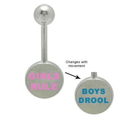 Surgical Steel 14 Gauge Belly Ring with Girls Rule Boys Drool Logo