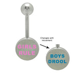 Surgical Steel 14 Gauge Belly Ring with Girls Rule Boys Drool Logo
