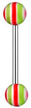 Surgical Steel 14 Gauge UV Barbell with Multi Color Ripple Design