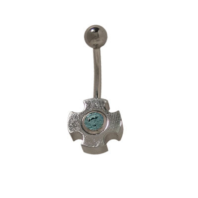 Surgical Steel 14 Gauge Belly Ring with Light Blue CZ