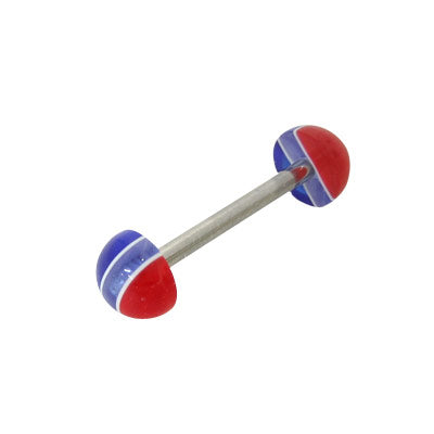 Surgical Steel 14 Gauge Tongue Barbell with UV Half Bead Designs