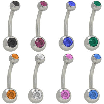 Surgical Steel 14 Gauge High Polish Belly Ring with Double CZ