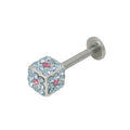 Surgical Steel 14 Gauge Labret with Pink & Light Blue Cube Jewels