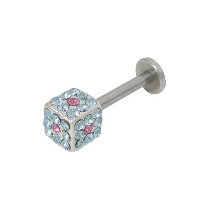 Surgical Steel 14 Gauge Labret with Pink & Light Blue Cube Jewels