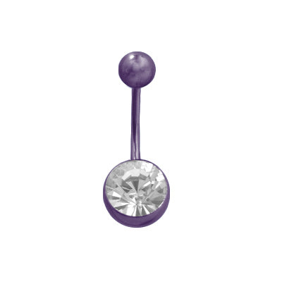 Titanium 14 Gauge Belly Ring with Purple Clear Jewel