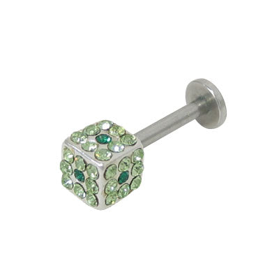 Surgical Steel 14 Gauge Labret with Dark & Light Green Cube Jewels