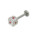 Surgical Steel 14 Gauge Labret with Red & Clear Cube Jewels