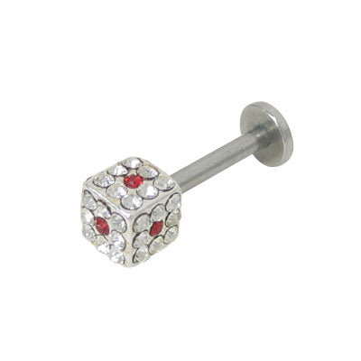 Surgical Steel 14 Gauge Labret with Red & Clear Cube Jewels