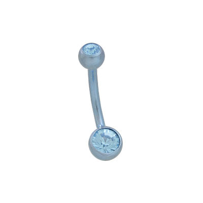 Titanium 14 Gauge Belly Ring with Light Blue Double Jewel Design