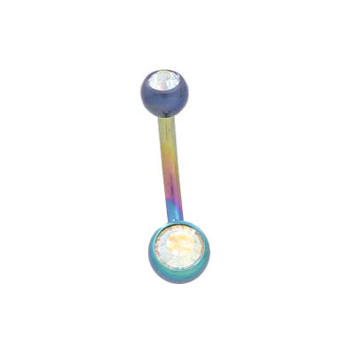 Titanium 14 Gauge Belly Ring with Multi Color Double Jewel Design