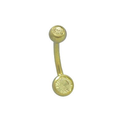 Titanium 14 Gauge Belly Ring with Yellow Double Jewel Design