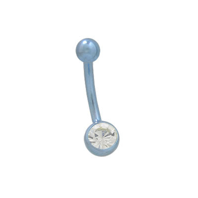 Titanium 14 Gauge Belly Ring with Light Blue Clear CZ Gem