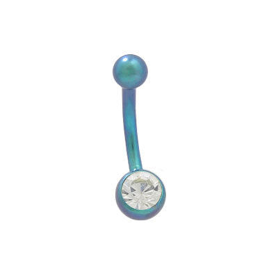 Titanium 14 Gauge Belly Ring with Green Clear Jewel