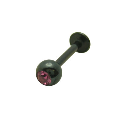 Black Anodized Titanium 16 Gauge Monroe Labret with Pink CZ