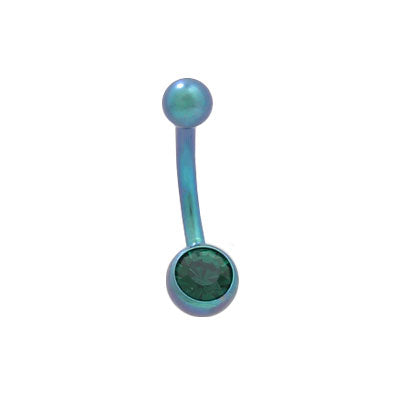 Titanium 14 Gauge Belly Ring with Solid Green Gem