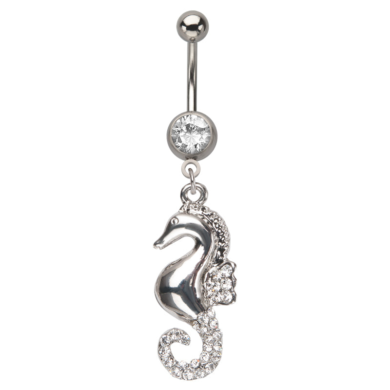 Surgical Steel 14 Gauge Belly Ring with Dangle Sea Horse