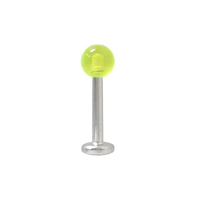 Surgical Steel 16 to 18 Gauge Monroe Labret with UV Green Bead